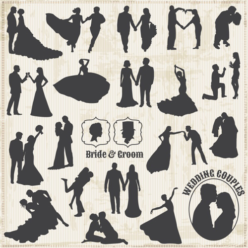 Bride with groom silhouettes vector material silhouettes material groom   