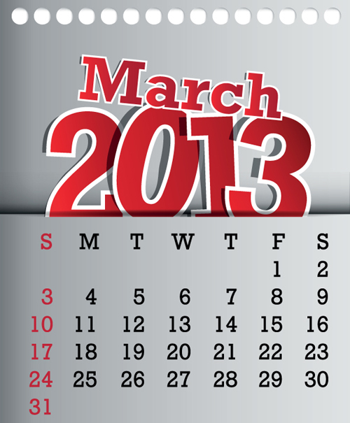 Calendar March 2013 design vector graphic 03 March calendar 2013   