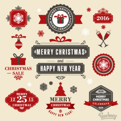 christmas labels set vector material labels christmas   