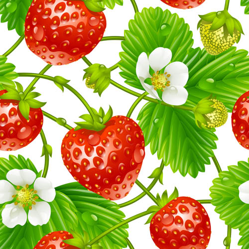 Fresh strawberries with flower seamless pattern vector strawberries seamless flower berries   