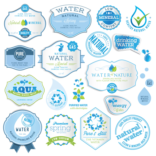 Blue style water labels vector water labels blue   