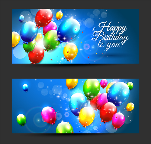 Birthday banners colored balloons vector 01 birthday banners balloons   