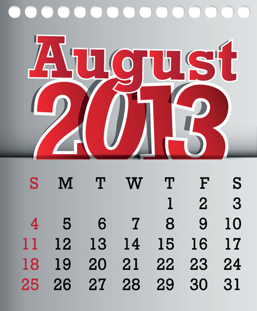 Calendar August 2013 design vector graphic 08 calendar August 2013   