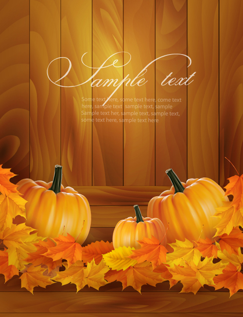 Autumn pumpkin with Wood Board background vector 01 wood pumpkin board autumn   