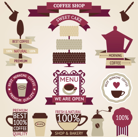 Coffee menu labels and ribbon banner vector 02 menu labels label coffee banner   