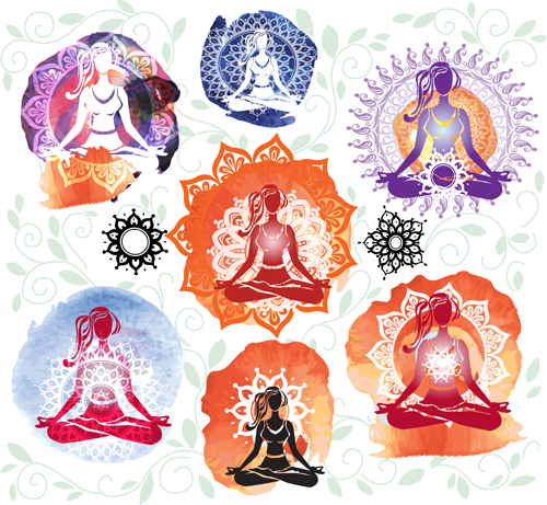 Yoga with floral pattern vector material yoga material floral pattern floral   