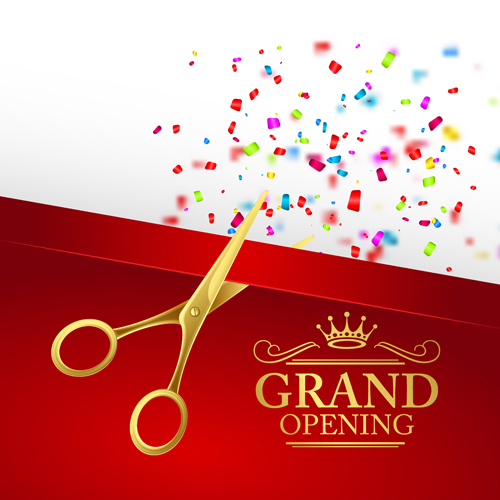 Grand opening with golden scissors background vector 01 scissors opening Grand golden background   