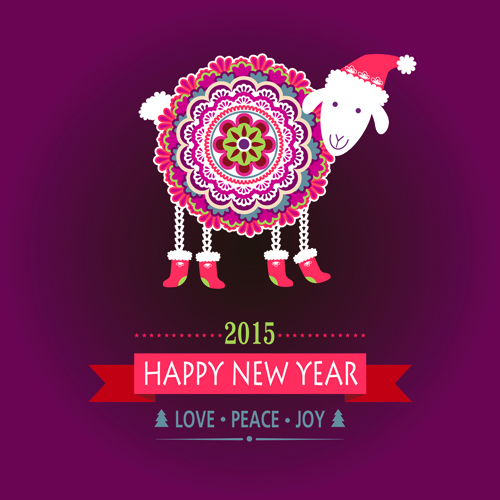 2015 new year card with floral sheep vector sheep new year card 2015   