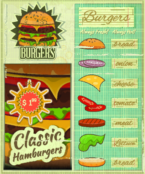 Retro Menu vector template 02 vector template template Retro font menu   