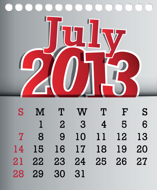 Calendar July 2013 design vector graphic 07 July calendar 2013   