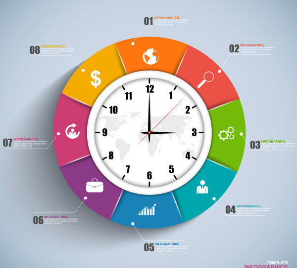 Clock with infographics design vector infographics infographic clock   