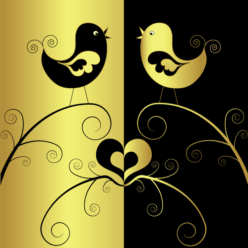 Gold with black birds art background vector gold black birds background   