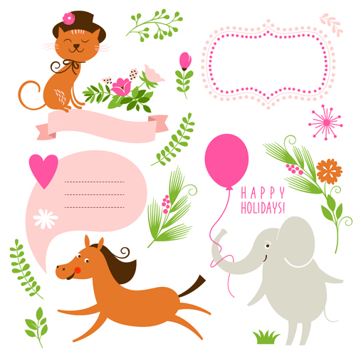 Cute animals with labels design vector 02 labels label cute animals cute animals Animal   