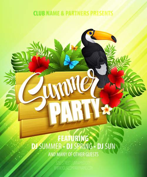 Summer party flyer green style vector summer Green style green flyer   