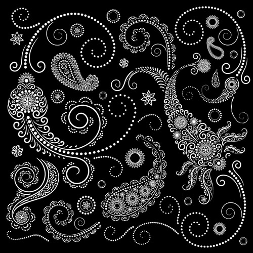 Set of black and white Paisley Pattern vector graphics 04 white pattern vector pattern paisley black   