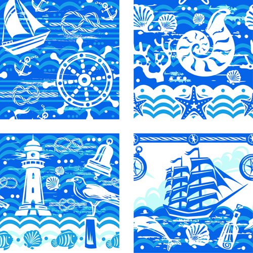 Nautical elements blue seamless pattern vector 05 seamless pattern nautical elements   