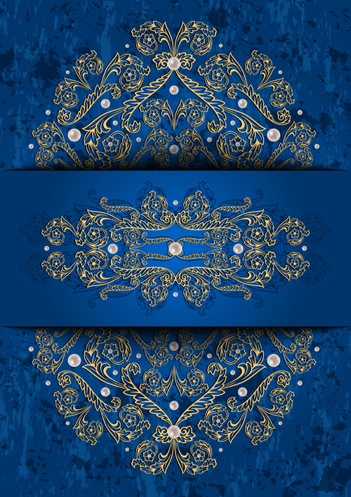 Ornate blue background with gold decorative vector ornate gold blue background blue   