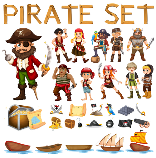 Cartoon pirate design vectors set 01 pirate cartoon   