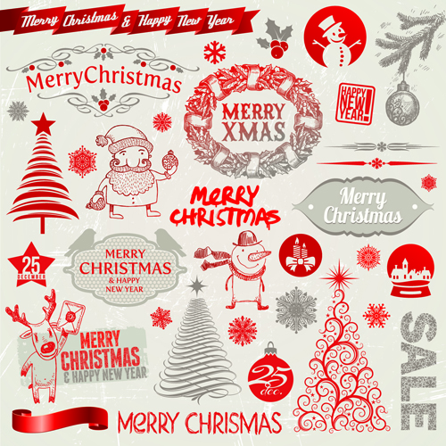2014 New Year and Christmas labels with decor vector 02 year new year labels label decor christmas 2014   