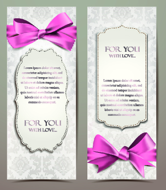 Beautiful pink bow cards vector 05 pink cards card bow beautiful   