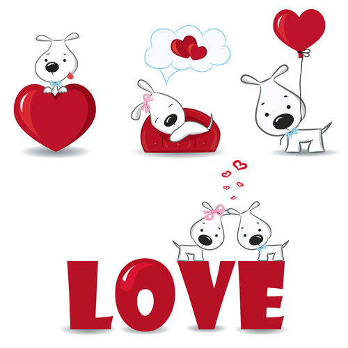 Romantic dog and love elements vector romantic love elements dog   