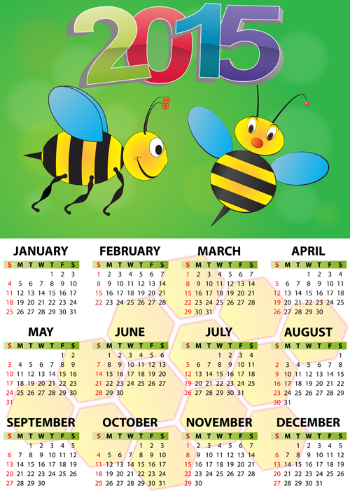 Calendar 2015 with bee vector calendar bee 2015   