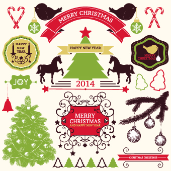 2014 Christmas lables ribbon and baubles ornaments vector 04 ribbon ornaments ornament lables labels label christmas baubles   
