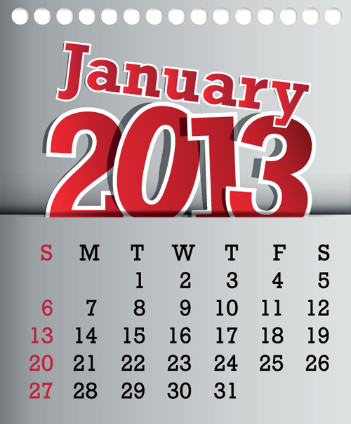 Calendar January 2013 design vector graphic 01 January calendar 2013   