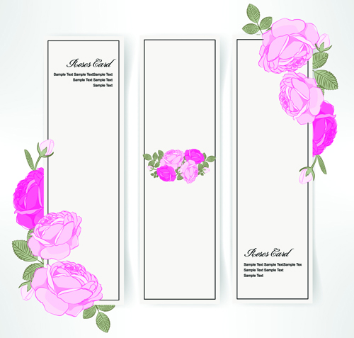 Pink rose banner vector material 02 rose pink material banner   