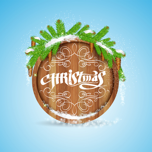 Wood barrel with christmas background design vector 02 wood design christmas barrel background   