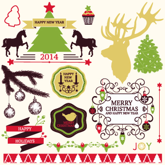 2014 Christmas lables ribbon and baubles ornaments vector 05 ribbon ornaments ornament labels label christmas baubles 2014   