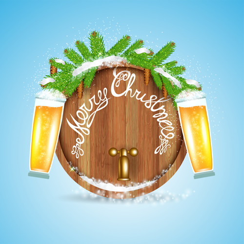 Wood barrel with christmas background design vector 03 wood design christmas barrel background   