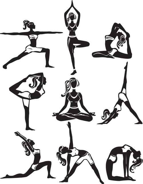 Different yoga girl silhouette vector yoga silhouette girl different   