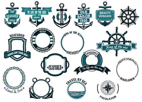 Retro styles nautical labels vector material 03 styles Retro style nautical labels   
