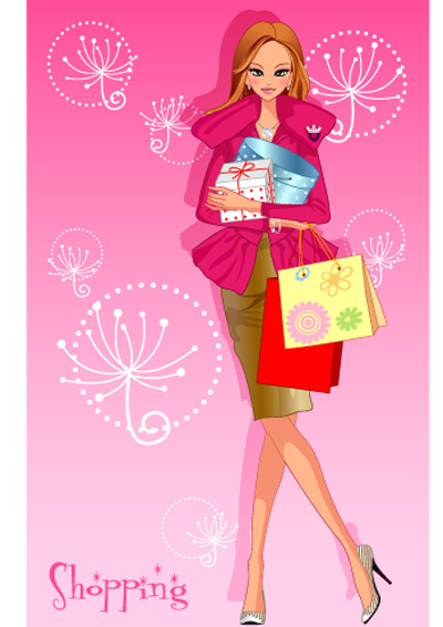 girls shopping set 139 vector Vector figure trend figures shopping bags handbags fashion beautiful beauty bags   