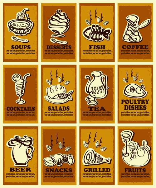 Hand drawn food poster retro vector Retro font poster hand drawn food   