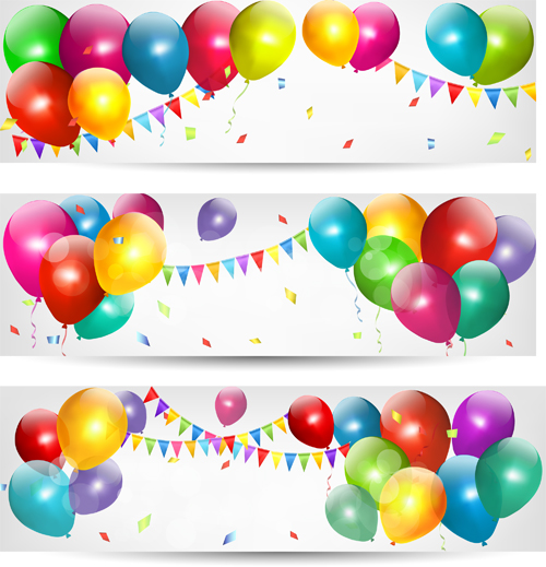 Birthday banners colored balloons vector 03 birthday banners balloons   