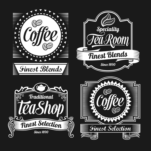 Dark style coffee labels vector graphic set 01 labels label dark coffee   