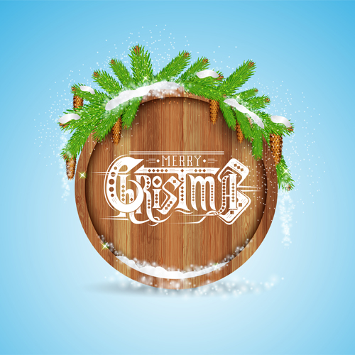 Wood barrel with christmas background design vector 01 wood design christmas barrel background   