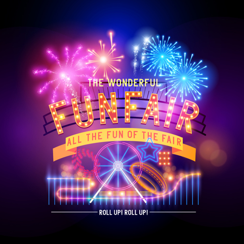 Colorful fireworks with funfair poster vector poster funfair Fireworks colorful   
