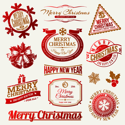 2014 New Year and Christmas labels with decor vector 01 new year labels label decor christmas 2014   