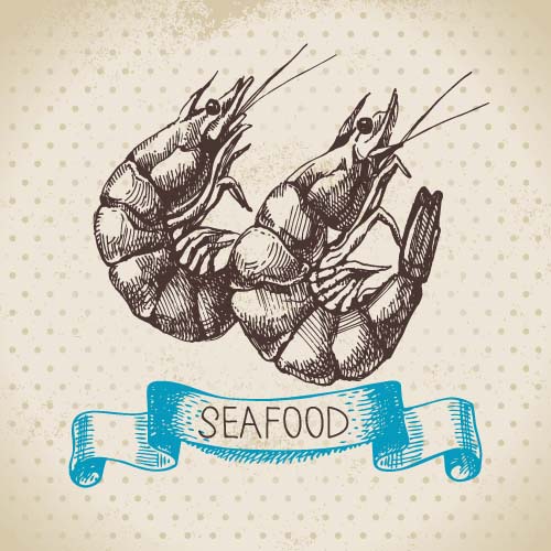 Hand drawn seafood with ribbon vectors 08 seafood ribbon hand   