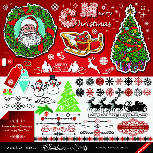 2014 New Year and Christmas labels with decor vector 08 year new year new labels label decor christmas 2014   