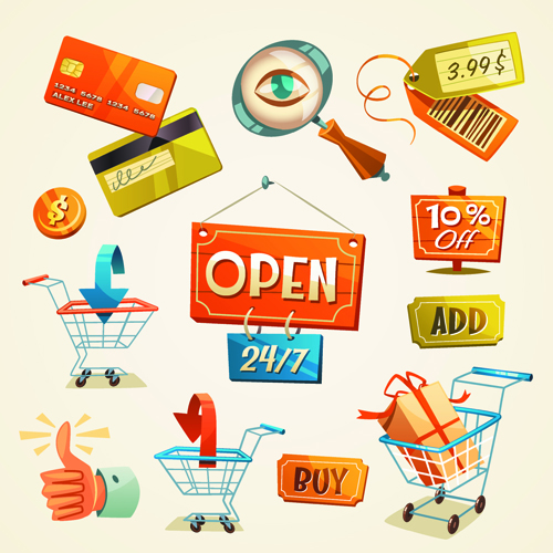 Creative shopping elements set vecter 01 shopping element creative   