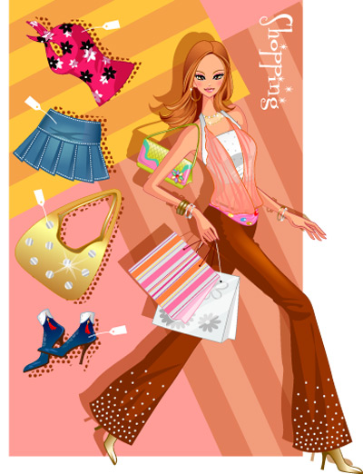 girls shopping set 145 vector Vector figure trend figures shopping bags handbags fashion beautiful beauty bags   