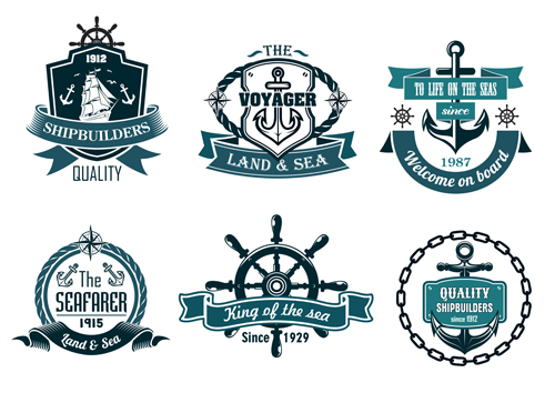 Retro styles nautical labels vector material 01 styles Retro style nautical labels   