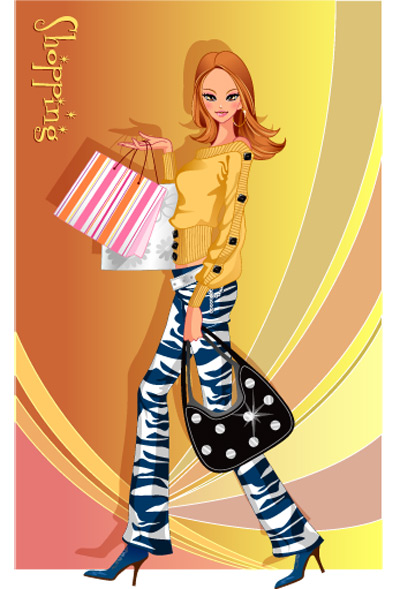 girls shopping set 137 vector Vector figure trend figures shopping bags handbags fashion beautiful beauty bags   