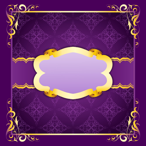 Purple retro background with golden frame vector Retro font purple golden background   