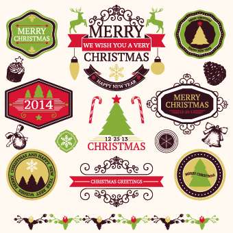 2014 Christmas lables ribbon and baubles ornaments vector 02 ornaments ornament lables labels label christmas baubles   