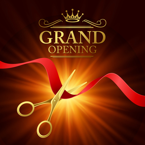 Grand opening with golden scissors background vector 06 scissors opening Grand golden background   